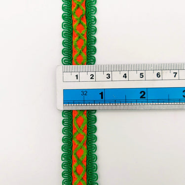 Orange Cotton Fabric Lace Trim with Green Thread Embroidery, Trim By 3 Yards, Craft Decorative Ribbon